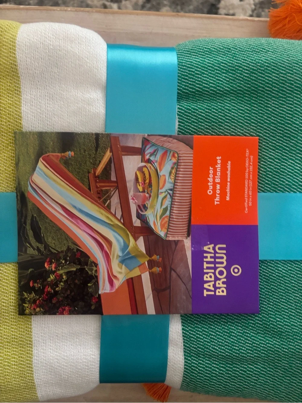 TabithaBrownCollection includes kitchen towels,outdoor throw, table runner,towel